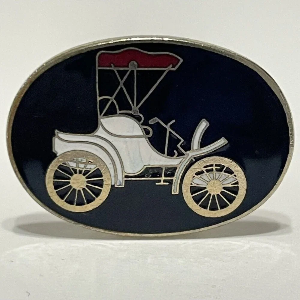 Vintage Oval Enamel Antique Car Ford Wagon Mens Cufflinks Gold Tone Cuff Links